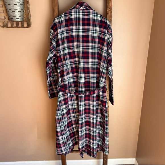 Polo Ralph Lauren Men’s Cotton Robe in Navy, Red & White Plaid Tartan - Picture 2 of 6
